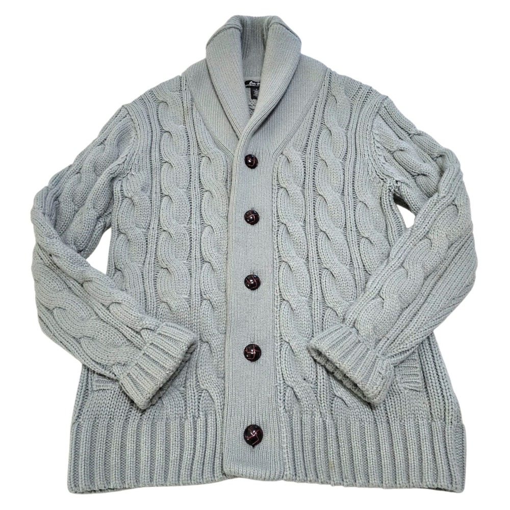 Cali Holi Southern California Gray Cable‎ Knit Button Front Shawl Cardigan Men's